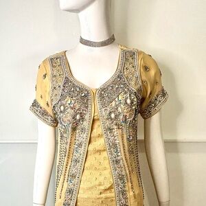 💎 Champagne Beige Embellished Pakistani Formal Gown - Wedding Guest Sz S M